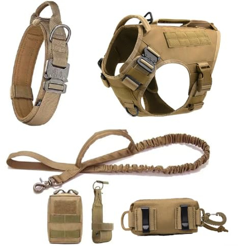 MOKATES Harness for Large Dogs UK, Large Dog Harness Tactical Training Walking Vest with Leash & Collar Set for German Shepherd Malinois All Breeds - Black Full Set-L