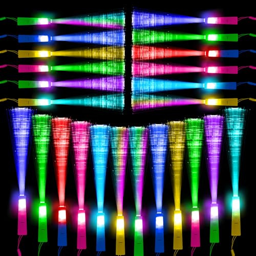 Kangtaixin 24 pezzi di bastoncini LED luminosi colorati - bastoncino luminoso in fibra ottica con batteria, giocattolo regalo in fibra ottica per bambini per feste notturne, concerti, Natale