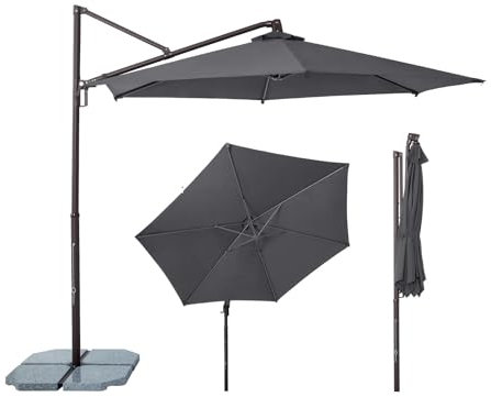 Sekey Alu Sonnenschirm Rund 300 cm, mit Kurbelbedienung, 360° drehbar und neigbar, mit Einrastgarnitur und Handgriff, runder Gartenschirm mit UV50+ Sonnenschutz für Garten und Terrasse