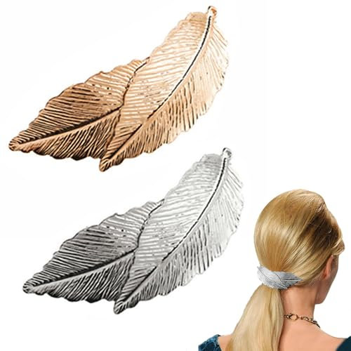Vintage Blatt Haarspange Barrette, 2 PC Legierung Haarspangen Für Frauen Und Mädchen - Silber, Feder