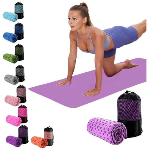 Oaygat Toalla de yoga absorbente de sudor antideslizante toalla de yoga de secado rápido esterilla de yoga de tela transpirable con bolsa de transporte de malla para Bikram, pilates, gimnasio