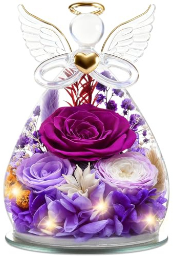 Regalos Navidad de Angel para Mamá Ella, Rosa Eterna en Cúpula de Cristal de Angel Flores Preservadas, Eterna Regalos Navidad Mama Abuela San Valentín Dia De la Madre Aniversario Pareja