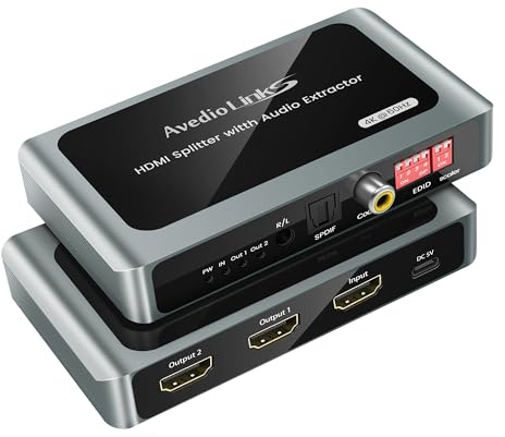 HDMI Audio Extractor 4K@60Hz Splitter 1 in 2 Out con Audio Out, HDMI a 2 HDMI + Toslink SPDIF + coassiale + 3,5 mm, supporta Dobly Atmos 7.1, DTS, HDCP 2.3, Down Scaler, ideale per TV, PS5, Soundbar