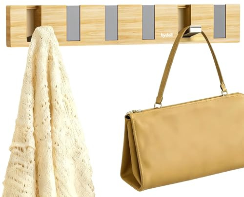 MUNTE 37 cm Percheros Pared, Ganchos Colgador Plegable Autoadhesivo, Perchas de Pared con 5 Ganchos Telescópicos, Adecuado para Abrigos, Bufandas y Bolsos