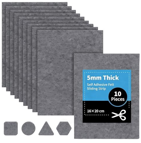 Almohadillas de fieltro autoadhesivas, 10 unidades de 16 x 20 cm – 5 mm, para sillas, alfombrillas de fieltro para cortar, fieltro autoadhesivo, fieltro de aguja de alta calidad para deslizadores de