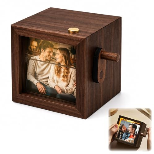 Álbum de Fotos con Manivela, SGZIOO Caja de Flipbook de Fotos Personalizado, Marco de Fotos Animado con Luz, Regalos Fotográficos para Familiares, Parejas, Amigos y Cumpleaños