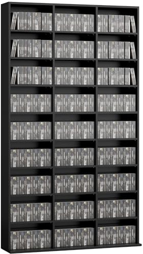 HOMCOM 835 CD/500 DVD Storage Unit with 27 Compartments, CD Tower, Black | Blu-ray Media Storage Shelf, 21 Adjustable Shelves for Living Room, Bedroom, Office