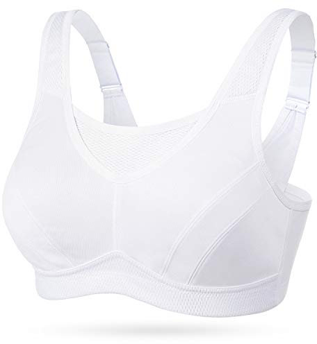 WingsLove Women's High Impact Sports Bra High Support Wireless Adjustable Plus Size for Large Breasts White