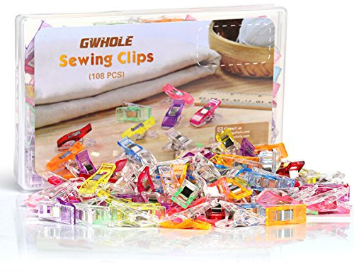 GWHOLE 108 Stück Stoffklammern Nähen Zubehöre Stoffklammern Zum Nähen Nähklammern Kunststoff Klammern Kunststoff Nähclips 6 Farben, 27 * 10mm