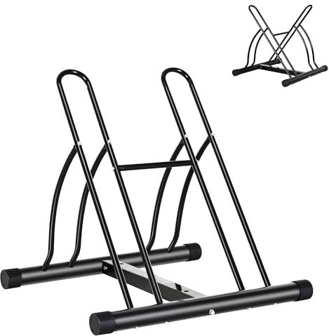 HOMCOM Soporte para Aparcar 2 Bicicletas, Aparcamiento Estacionamiento para Bicis, Inferir 65mm de Ancho, Fácil de Montar, Almohadilla Antideslizante, Interior y Exterior, 60x54x57 cm, Negro