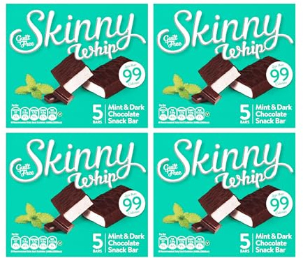 New Skinny Whip Snack bars less than 99 Calories 5 Variations Multi-Pack (Mint & Dark Chocolate, 4 Boxes)