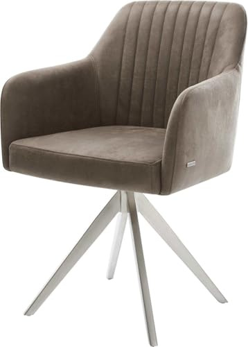 DELIFE Polsterstuhl Greg-Flex Kreuzgestell kantig Edelstahl Mikrofaser Taupe Vintage Taschenfederkern