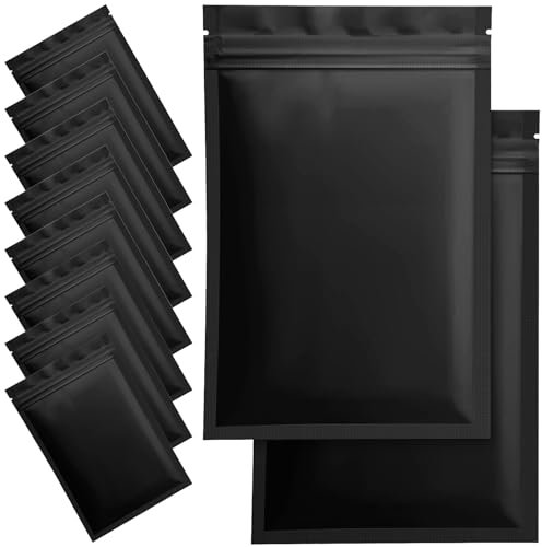 AICTIMO 100 sacchetti in Mylar a prova di odore per la conservazione degli alimenti – 15,5 x 17,8 cm – Sacchetti di imballaggio richiudibili per piccole imprese, lucidalabbra gioielli, nero opaco