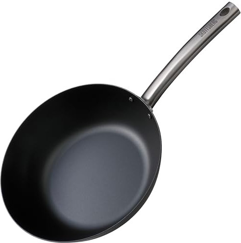 SKOTTSBERG Carbonstahl Wok - Ø 28 cm – vorgebrannt & PFAS‑frei, 2,5 mm Boden, hitze- & kratzfest - für Induktion, Gas, Ceran, Grill & Ofen