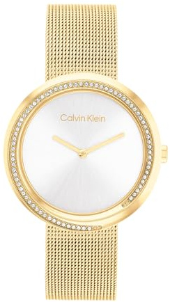 Calvin Klein Analog Quarzuhr für Damen Kollektion Twist mit Goldfarben Edelstahl-Mesh-Gliederarmband - 25200150