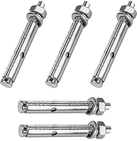 5 tornillos de expansión, tornillos de anclaje de manga de expansión de tuerca hexagonal, anclajes de fijación resistentes, tornillos de expansión de anclaje de acero inoxidable tuercas (M10 x 100 mm)