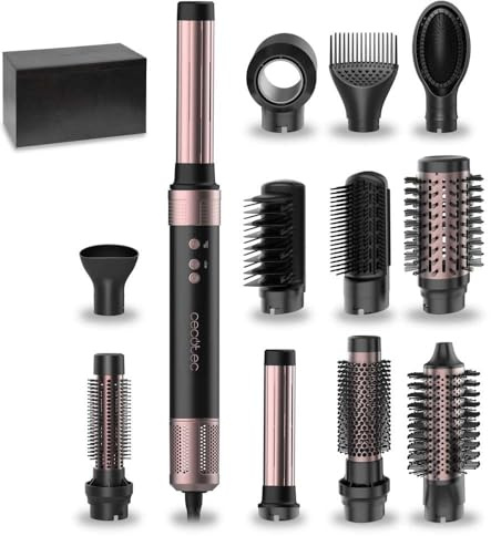 Cecotec Cepillo de Aire Caliente Secador Moldeador Alisador con 12 Cabezales Tecnología Coanda CeramicCare 12in1 AirGlisse Black. 1400W, Motor Digital, Elimina el Frizz, 3 Temperaturas