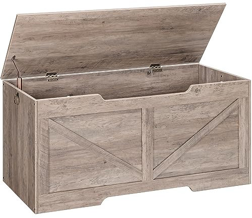 HOOBRO Cassapanca, Panca Contenitore per Bambini, con Cerniere di Sicurezza, Grande Piano, Manico Incorporato, Poggiapiedi, Baule per Giocattoli, Sgabello, 110 cm, Grège EBG772CW01