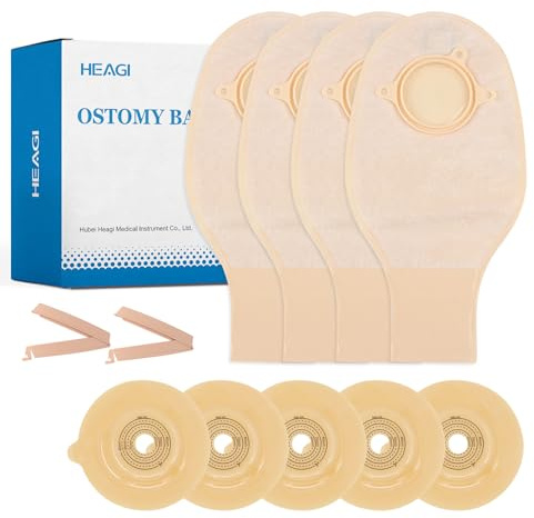 Heagimed 15PCS 2 Piece Stoma Bags, 15-45mm Drainable Convex Stoma Bags for Retracted Stoma, Ostomy Supplies for Ileostomy Stoma Care (10 x Stoma Bags+5 x Skin Barrier+ 2 x Clamps)