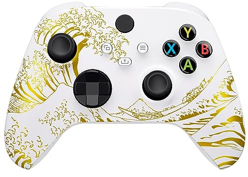 eXtremeRate Front Gehäuse Case für Xbox Series X&S Controller, Vorderseite Hülle faceplate Cover Skin Shell Zubehör für Xbox Core Controller-Groß Goldene Welle-Weiß