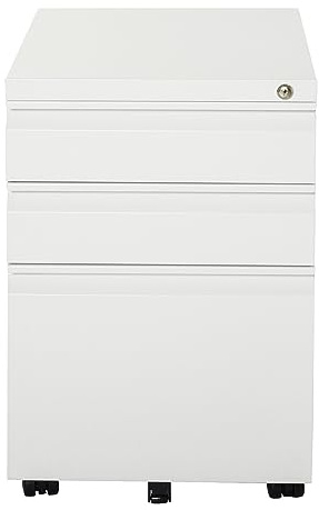 Vinsetto Rollcontainer mit 3 Schubladen Aktenschrank Büroschrank mit Rädern Bürocontainer mit konkavem Griff für Home-Office Stahl Weiß 39 x 48 x 60 cm