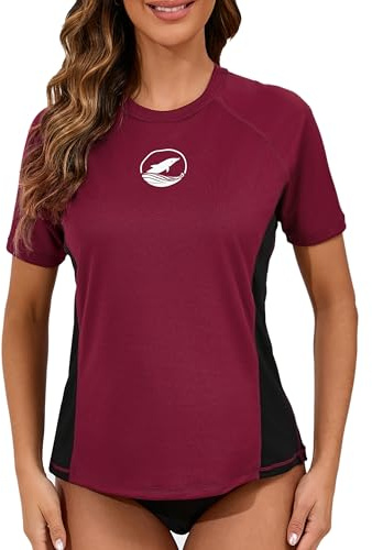 Halcurt UV Shirt Damen mit BH Kurzarm Badeshirt UPF 50+ Rash Guard M