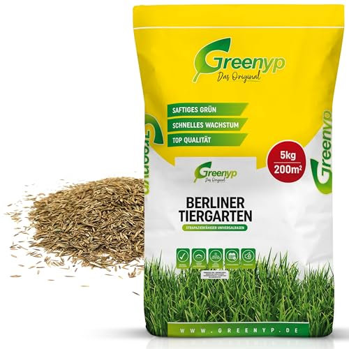 5kg Rasensamen Berliner Tiergarten I Rasensamen schnellkeimend für 200m² I robuster Universalrasen Zierrasen Rasen Nachsaat I Greenyp Grassamen Rasensaat Gras - ideal als Neu- und Nachsaat.