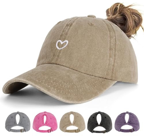 HeyCaps Pferdeschwanz Baseball Cap Damen Verstellbare Baseballkappe Vintage Mützen Sonnenschutz Basecap Mit Zopf Loch für Sommer Sport