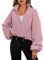Timuspo Fleece Jacke Damen Kurze Ohne Kapuze Sweatjacke Gefüttert Sherpa Crop Hoodie Coat Einfarbig Kordelzug am Saum Winter Kurz Sweatshirt mit Taschen Hellviolett S