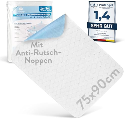Harmony Care® Inkontinenzunterlage waschbar 75x90 cm [mit Anti-Rutsch-Noppen] - 2X rutschfeste Inkontinenzauflage - atmungsaktive Inkontinenz Bettunterlage