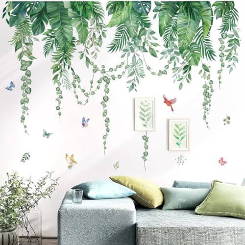 wondever Wandtattoo Palmblatt Pflanzen Wandaufkleber Hängende Grüne Tropische Blätter Wandsticker Wanddeko für Wohnzimmer Schlafzimmer Sofa Hintergrund
