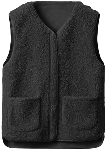 CheChury Femme Gilet Sans Manche Veste avec Poches Zippées Manteaux Polaire Veste Hiver Chaud Léger Doux Chaude Mode Décontracté Molleton Fluffy Gilet
