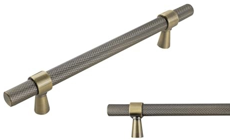 keypak 10 Pack Antique Brass Knurled Kitchen Cupboard Handles 128mm | Aluminium T-Bar Pulls for Cabinet, Wardrobe Doors, Chest of Drawers