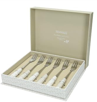 Brandani set 6 pezzi forchettina dessert dolce in acciaio inox con manico in ceramica collezione Riccioli di Fata 15,5 cm