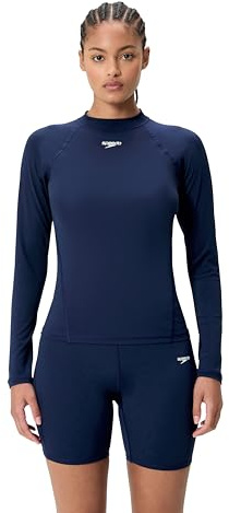 Speedo Women's Endurance+ Long Sleeve Rash Guard Swim Top, Peacoat, XS