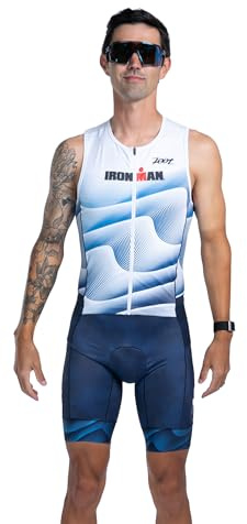 Zoot Men's LTD Tri SLVS Fz Racesuit, Sleeveless Cycle Race Swim Bike Run Triathlon Suit, Padded Chamois, Pockets, UPF 50+ - IM Stratos - Large