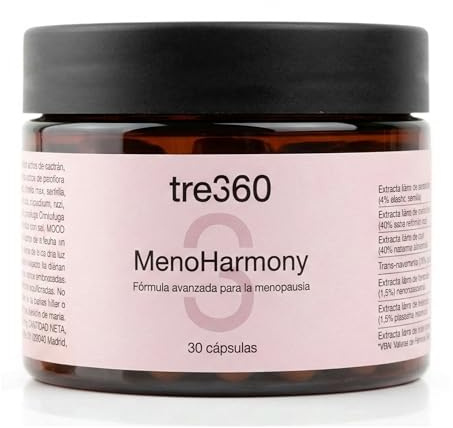Tres60 MenoHarmony - 30 gélules - Complément alimentaire ménopause avec issoflavones de soja, cimicifuge, sauge, passiflore et resvératrol - Équilibre hormonal, bien-être féminin
