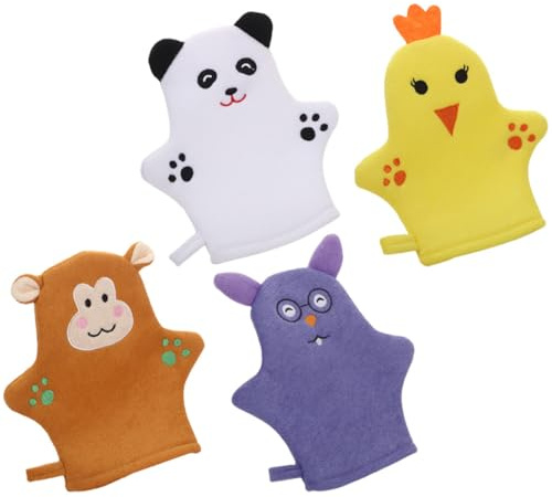 INOOMP Exfoliants de Bain pour Garçon et Filles Lot de 4 d'Animaux Mignons Outils de Massage Doux Peau Accessoires pour Salle de Bain Garçon et Filles