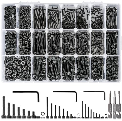 K Kwokker 1710Pcs Metric Bolt Assortment M2 M3 M4, 21 Sizes 4MM to 30MM Upgraded Zinc Plated Hex Socket Head Cap Machine Screws, 12.9 Alloy Steel Bolts and Nuts Kit Screws Nuts and Washers