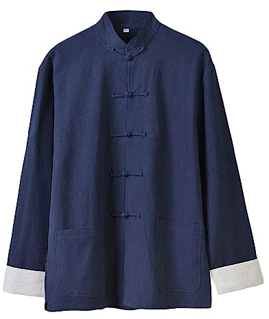 G-LIKE Kung Fu Uniform Clothing - Chinese Traditional Qi Gong Martial Arts Wing Chun Shaolin Tai Chi Taekwondo Training Cloths Apparel Clothing for Man Women Arthritis - Fiberflax (Navy Blue, XXL)
