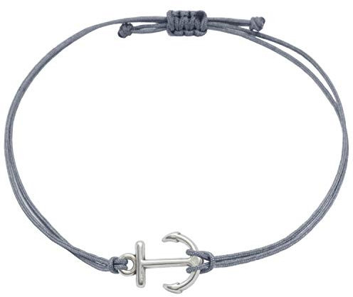 Selfmade Jewelry Armband Damen Silber Anker Größenverstellbares Makramee Armkettchen Handgemacht Inkl. Geschenk-Verpackung (Silber - Grau)