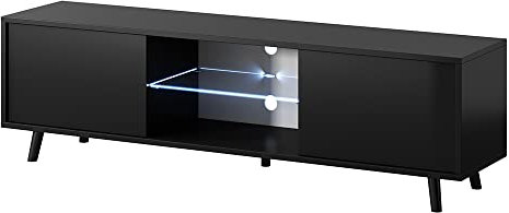 Selsey Lefyr – TV-Lowboard mit LED-Beleuchtung 140 cm (Schwarz Matt/Schwarz Hochglanz)