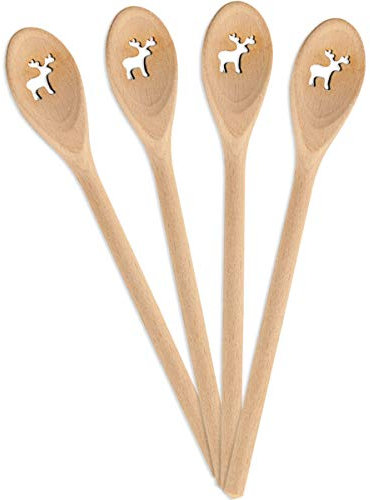 Spruchreif | Set di 4 cucchiai gourmet in legno renna | Mini cucchiai di legno | ottima idea decorativa e etichette regalo per Natale