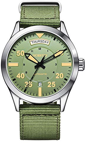Ochstin Montre militaire à remontage automatique Mécanique Avec date automatique Horloge Male (Vert)