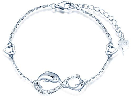 INFINIONLY Bracelet en Argent 925 pour Femme et Fille - Symbole de l'Infini avec Dauphin, Diamant, Cœur ou Étoile - Zircon Incrusté, Élément Animal