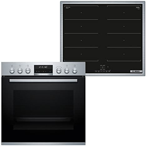 Bosch HND619LA60 Herd-Induktionskochfeld-Kombination (herdgesteuert), 59,4 cm breit, 3D Heißluft-Backen auf 3 Ebenen, AutoPilot 10-Automatikprogramme, Weiße LED-Display-Steuerung, Versenkknebel