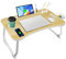 AirOpen Table de Lit Support Ordinateur Portable, Table Pliante avec 4 Ports USB/Tiroir/Support Tablette/Poignée/Tasse Fente, Table pour Lit, Canapé, Sol (60x40cm, Couleur du Bois)