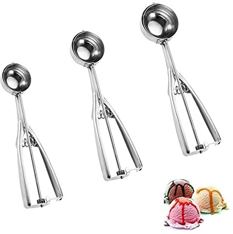 Palette per gelato, acciaio inossidabile con grilletto per gelato, set di palette per biscotti, set di palette per gelato, per gelato, biscotti, pasta, impasto, confezione da 3,