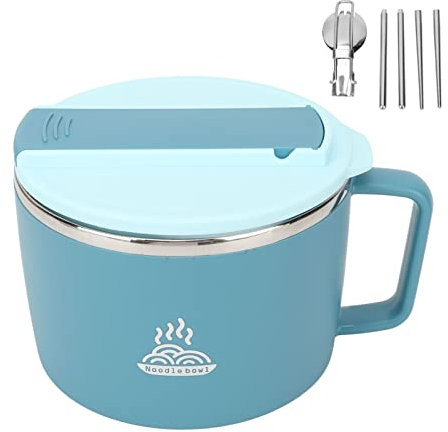 TITA-DONG Set di noodle in acciaio inox 304, 1200 ml, ciotola per ramen con bacchette e forchetta, adatta al microonde, ciotola portatile per zuppa per ufficio/casa/cucina (blu)