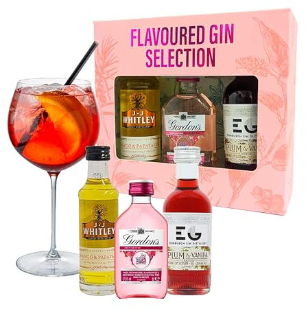 Premium Gin Gift Set Trio Selection - Flavoured Gin Taster Gift Set of 3 x 5cl Gin Miniature Alcohol Bottles for Stocking Filler, Christmas Gifts For Women also Secret Santa Gifts, Christmas Hampers